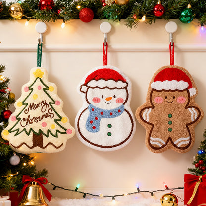 Cartoon Gingerbread Man Snowman Christmas Hand Towel Coral Fleece Towel for Kitchen Bathroom Holiday Gifts