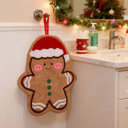 Cartoon Gingerbread Man Snowman Christmas Hand Towel Coral Fleece Towel for Kitchen Bathroom Holiday Gifts