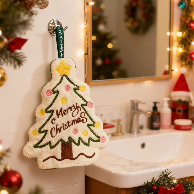 Cartoon Gingerbread Man Snowman Christmas Hand Towel Coral Fleece Towel for Kitchen Bathroom Holiday Gifts