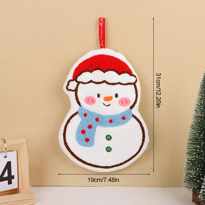 Cartoon Gingerbread Man Snowman Christmas Hand Towel Coral Fleece Towel for Kitchen Bathroom Holiday Gifts