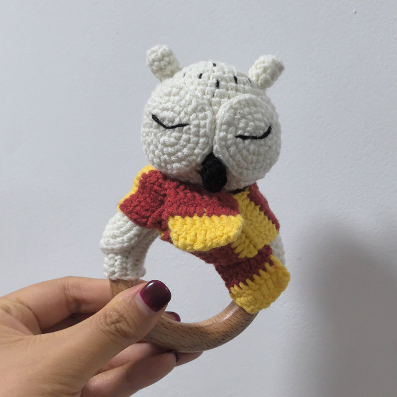 Baby Teether Music Rattles For Kids Animal Crochet Rattle Rabbit Bear Ring Wooden Babies Gym Montes 6