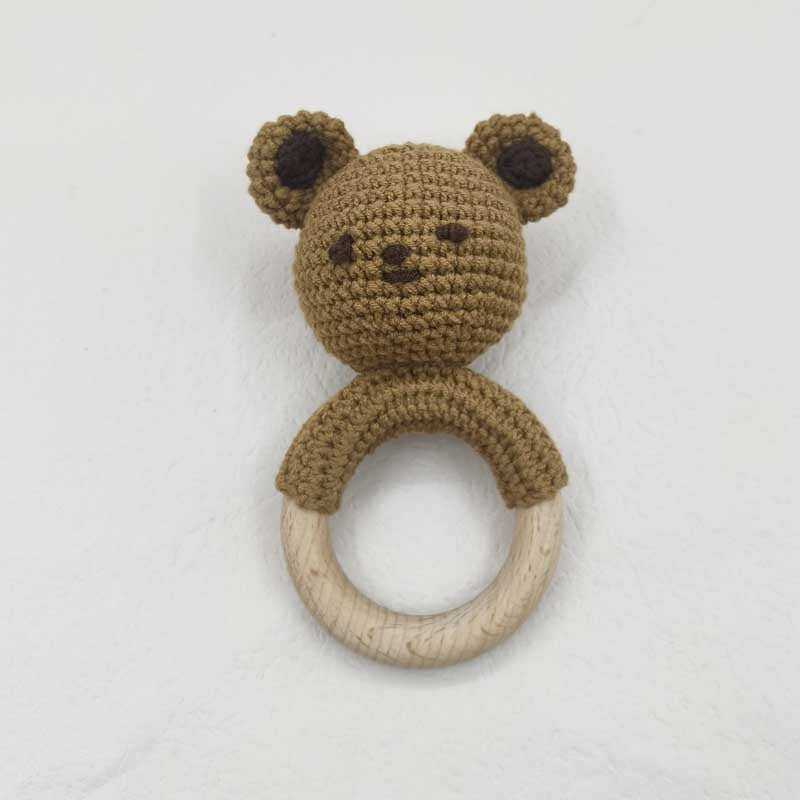 Baby Teether Music Rattles For Kids Animal Crochet Rattle Rabbit Bear Ring Wooden Babies Gym Montes 12