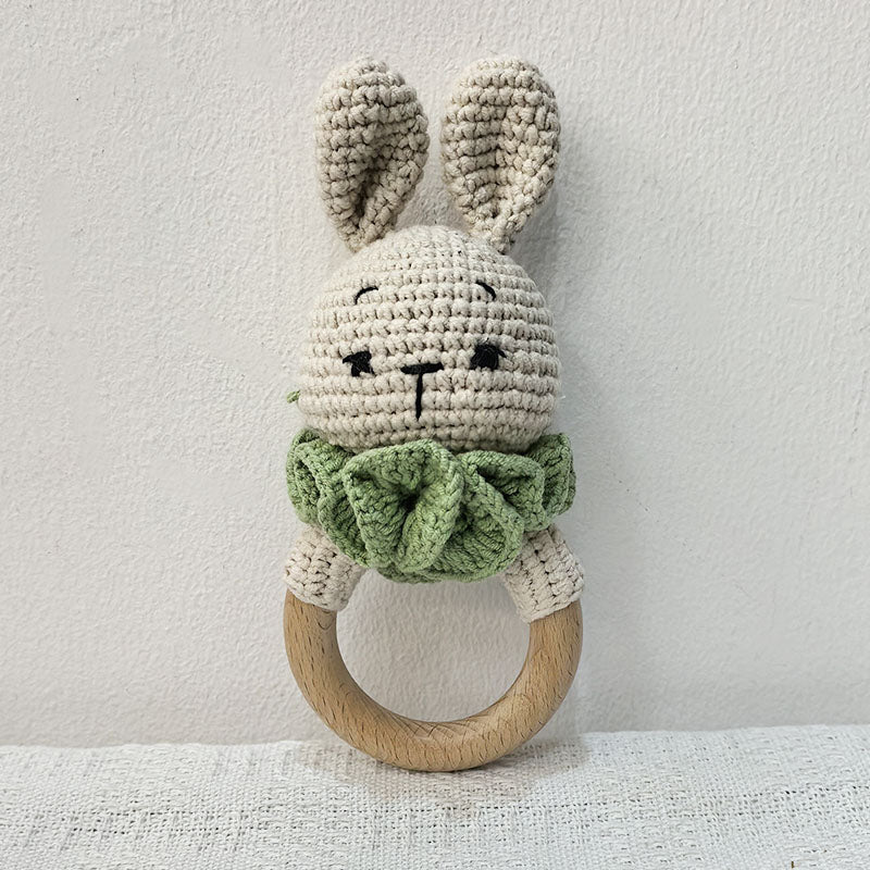 Baby Teether Music Rattles For Kids Animal Crochet Rattle Rabbit Bear Ring Wooden Babies Gym Montes 15