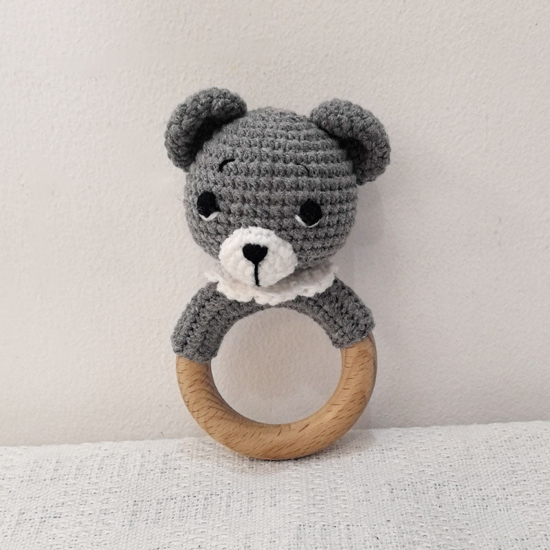 Baby Teether Music Rattles For Kids Animal Crochet Rattle Rabbit Bear Ring Wooden Babies Gym Montes 17