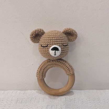 Baby Teether Music Rattles For Kids Animal Crochet Rattle Rabbit Bear Ring Wooden Babies Gym Montes 20