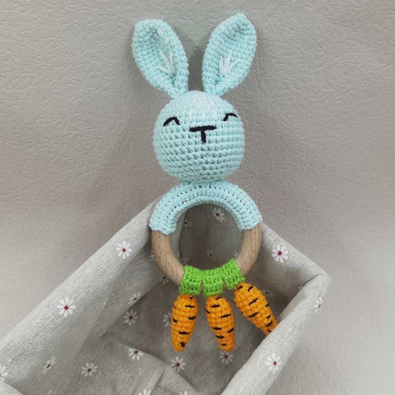 Baby Teether Music Rattles For Kids Animal Crochet Rattle Rabbit Bear Ring Wooden Babies Gym Montes 21