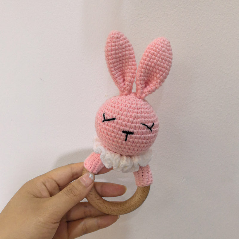 Baby Teether Music Rattles For Kids Animal Crochet Rattle Rabbit Bear Ring Wooden Babies Gym Montes 23
