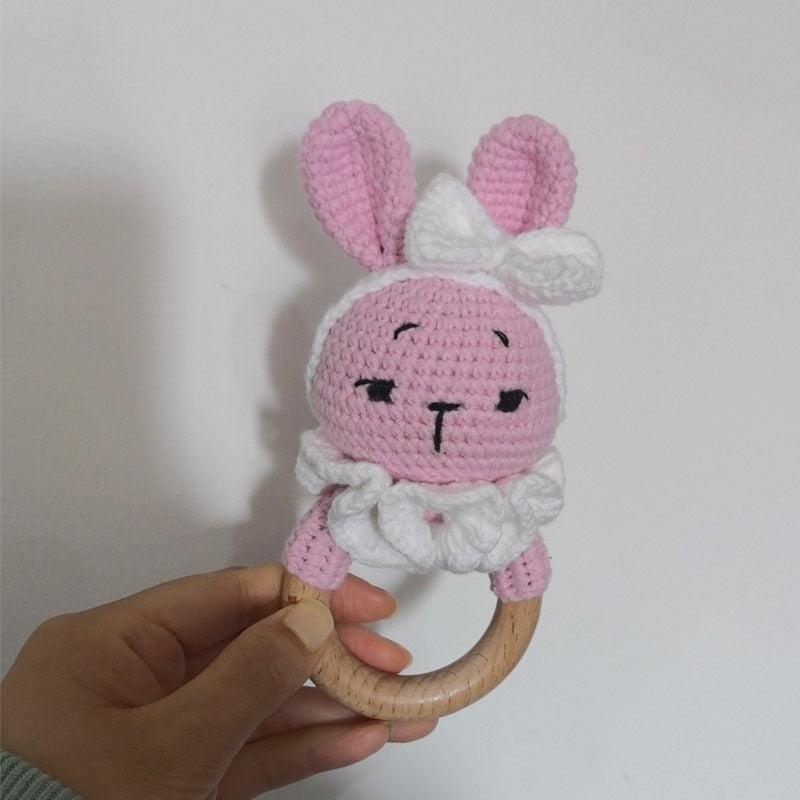 Baby Teether Music Rattles For Kids Animal Crochet Rattle Rabbit Bear Ring Wooden Babies Gym Montes 24