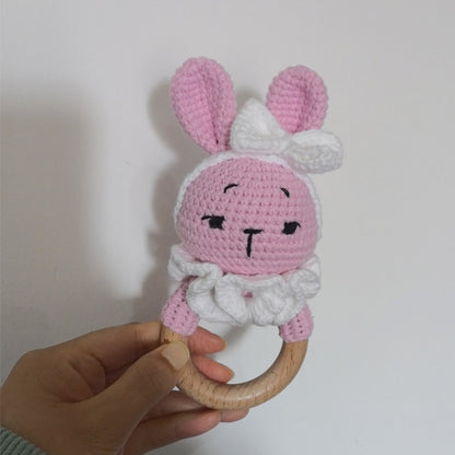 Baby Teether Music Rattles For Kids Animal Crochet Rattle Rabbit Bear Ring Wooden Babies Gym Montes 24