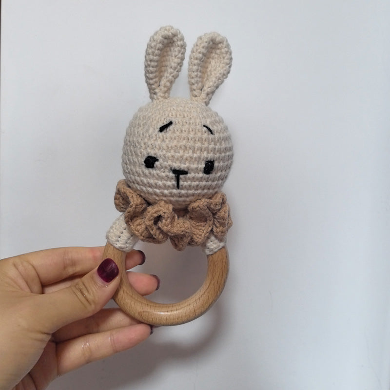 Baby Teether Music Rattles For Kids Animal Crochet Rattle Rabbit Bear Ring Wooden Babies Gym Montes 26