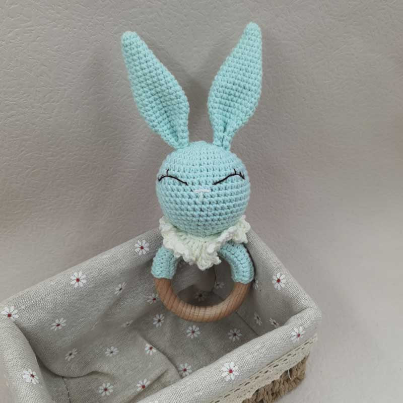 Baby Teether Music Rattles For Kids Animal Crochet Rattle Rabbit Bear Ring Wooden Babies Gym Montes 28
