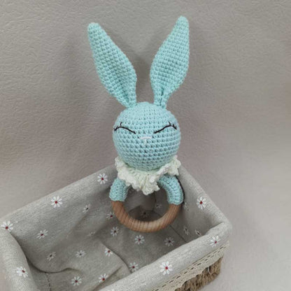 Baby Teether Music Rattles For Kids Animal Crochet Rattle Rabbit Bear Ring Wooden Babies Gym Montes 28