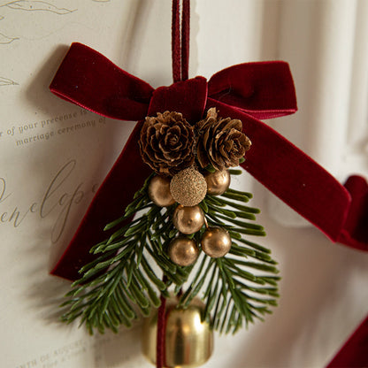 Velvet Bows, Jingle Bells & Pinecones Christmas Hanging Decor Set for Fireplace, Tree & Holiday Party Decor