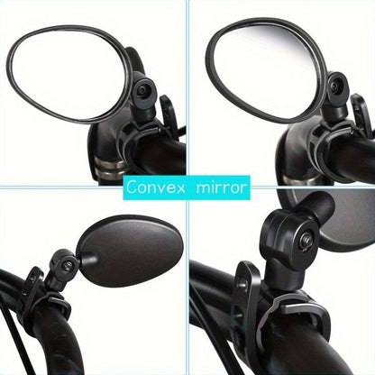 Acrylic Convex Oval Bike Mirrors 360 Rotatable Handle Bar Mount Shock Proof Rear View For Cycling 3