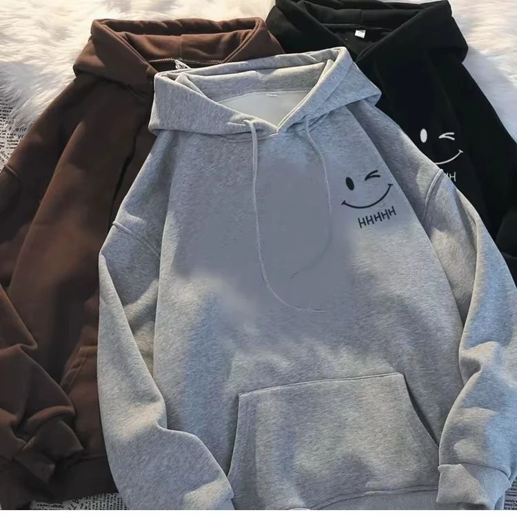 Mens Smiling Face Funny Fashion Couple Hooded Sweater American Heavyweight Loose Thickened Cashmere 4