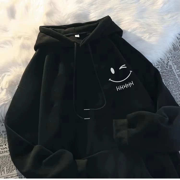 Mens Smiling Face Funny Fashion Couple Hooded Sweater American Heavyweight Loose Thickened Cashmere 5