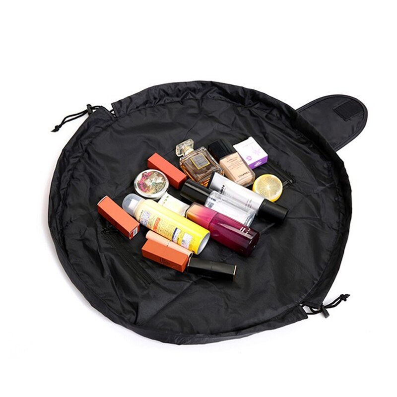 Drawstring Elastic Makeup Storage Bag Women Portable Travel Black Large Capacity Handbag 1