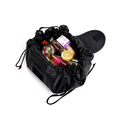 Drawstring Elastic Makeup Storage Bag Women Portable Travel Black Large Capacity Handbag 2