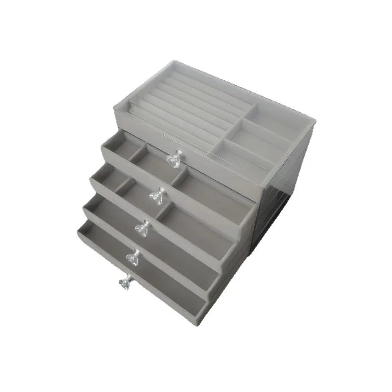 Layers Jewelry Box In Gray Large Capacity Storage For Rings Earrings AntiOxidation Jewelry Organize