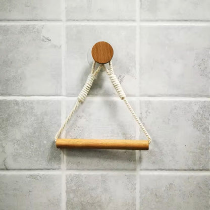 Wooden Wall-Mounted Toilet Paper Holder Bathroom Tissue & Towel Rack Accessory
