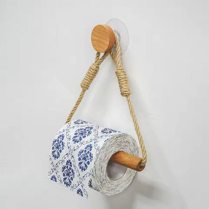 Wooden WallMounted Toilet Paper Holder Bathroom Tissue  Towel Rack Accessory 4