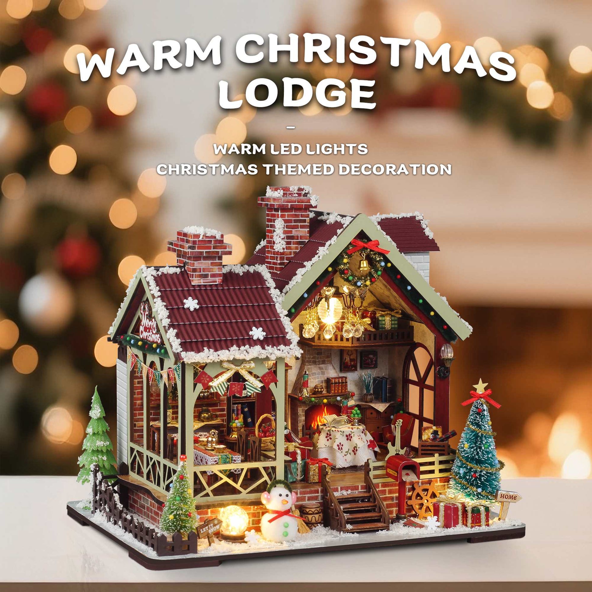 Miniature Dollhouse DIY Kit with Music Box, Christmas Night Warm House Desktop Decor Creative Gift