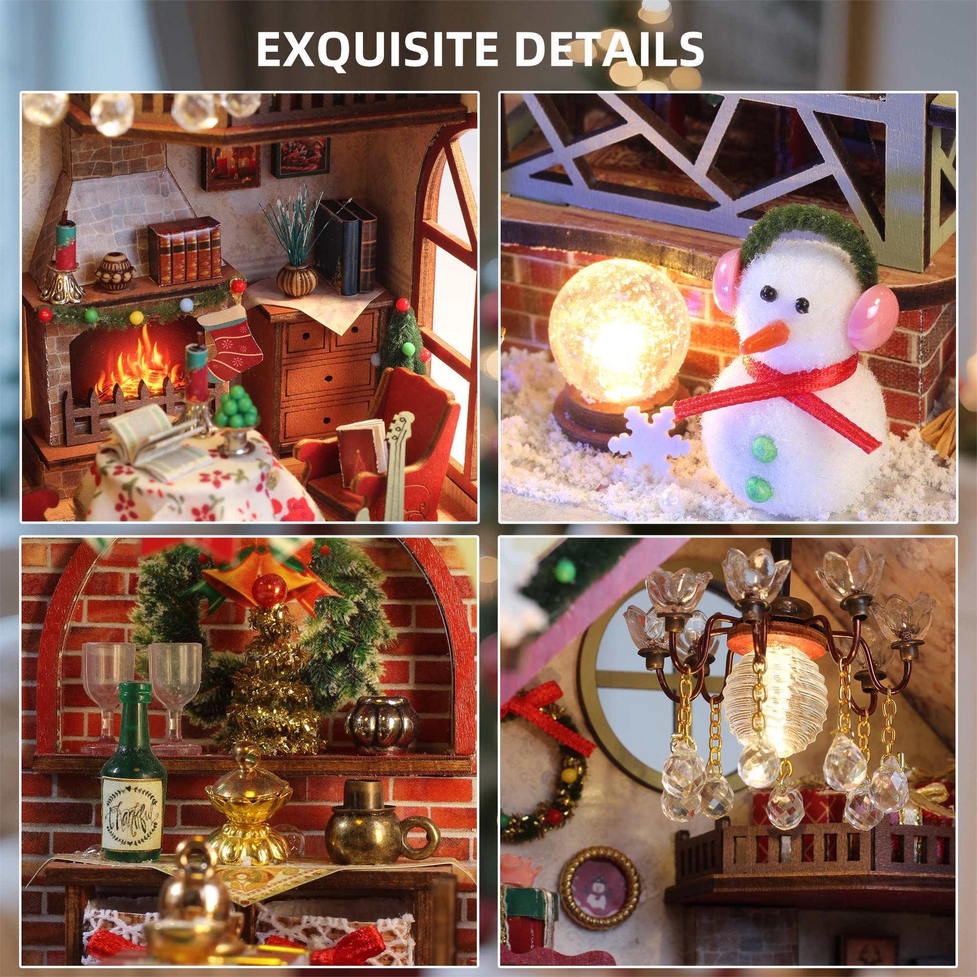 Miniature Dollhouse DIY Kit with Music Box, Christmas Night Warm House Desktop Decor Creative Gift