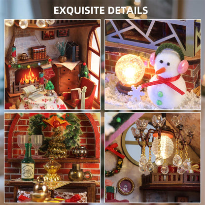 Miniature Dollhouse DIY Kit with Music Box, Christmas Night Warm House Desktop Decor Creative Gift