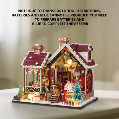 Miniature Dollhouse DIY Kit with Music Box, Christmas Night Warm House Desktop Decor Creative Gift