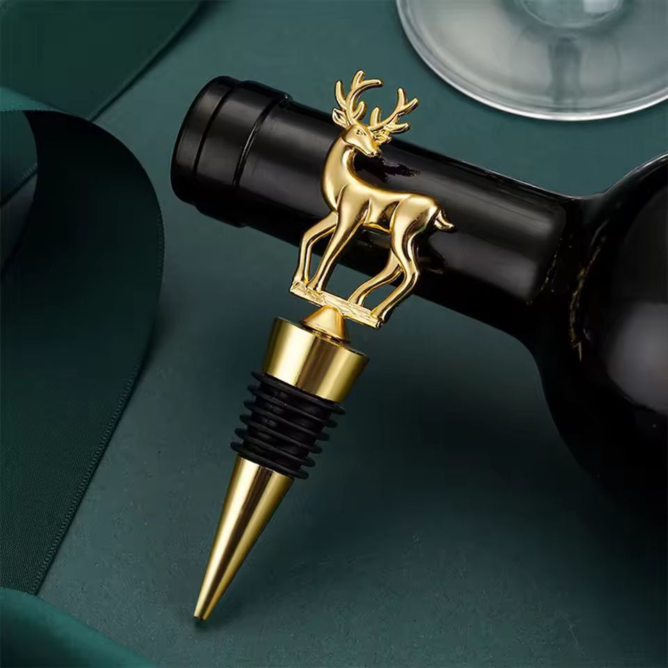 Festive Reindeer Wine Bottle Stopper - Elegant Christmas Wine Stopper for Parties & Gifts