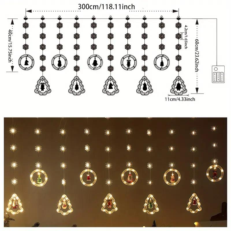 Window Decor for Indoor Christmas, Santa Claus LED Curtain Lights, Remote Control Lighting Modes