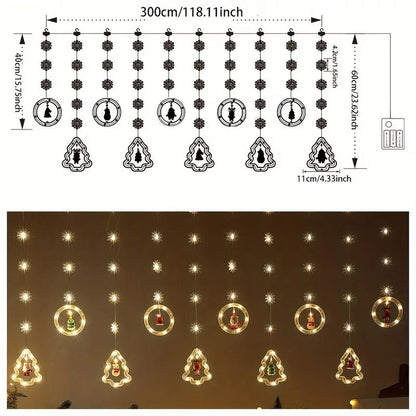 Window Decor for Indoor Christmas, Santa Claus LED Curtain Lights, Remote Control Lighting Modes