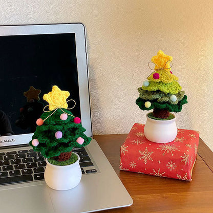 Mini Crochet Xmas Tree, Handmade Cotton Yarn Knitted Christmas Tree Ornament for Living Room Decoration
