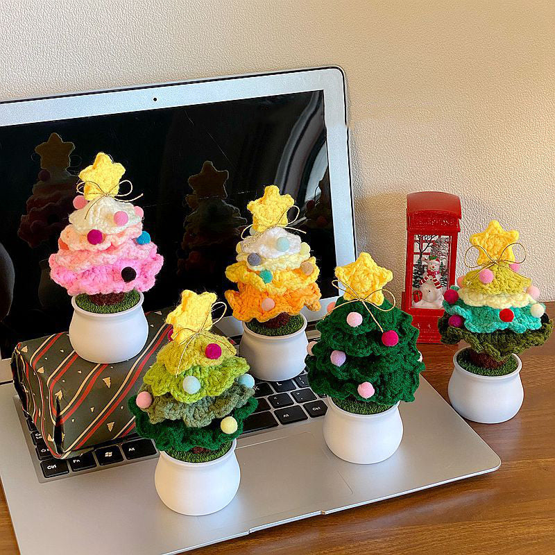 Mini Crochet Xmas Tree, Handmade Cotton Yarn Knitted Christmas Tree Ornament for Living Room Decoration