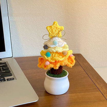 Mini Crochet Xmas Tree, Handmade Cotton Yarn Knitted Christmas Tree Ornament for Living Room Decoration