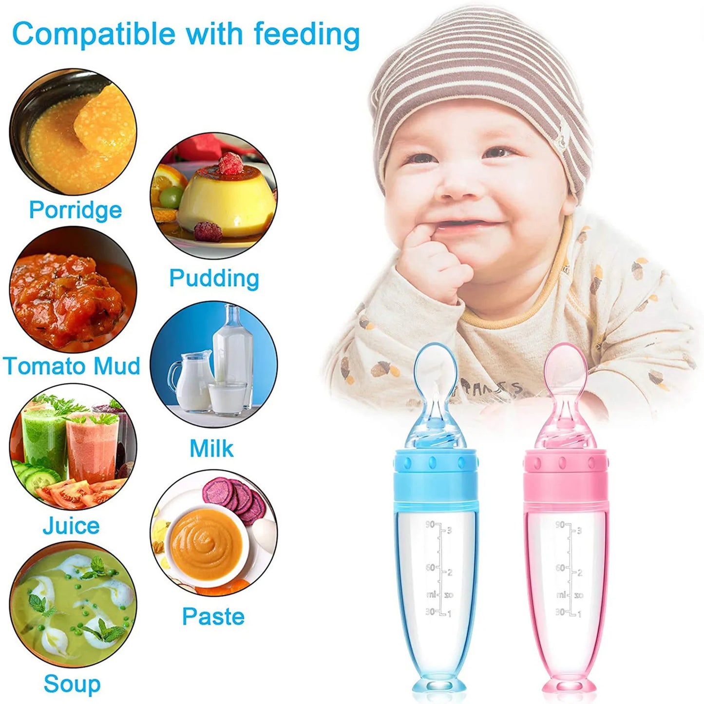 Depressible Silicone Bottle Feeding Safe Baby Feeding Spoon Squeeze Training Feeder For Toddlers 2