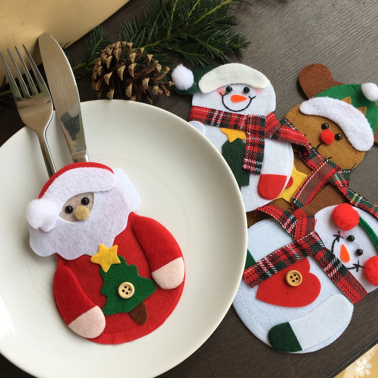 Christmas Dinner Table Ornaments, Knife Fork Tableware Holders, Christmas Cutlery Bag Pocket
