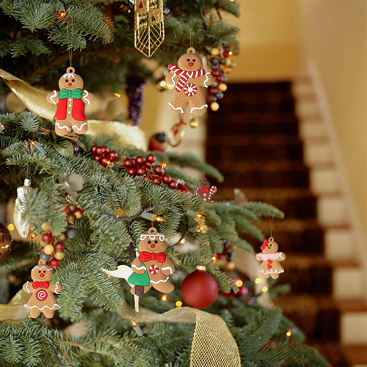 Christmas Tree Hanging Decorations, Gingerbread Man Ornaments, Assorted Plastic for Tree