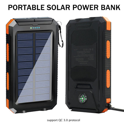 Waterproof Solar Power Bank  Dual 5V USB Ports With LED Flashlight Compass For Outdoor Use 1