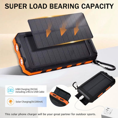 Waterproof Solar Power Bank  Dual 5V USB Ports With LED Flashlight Compass For Outdoor Use 2