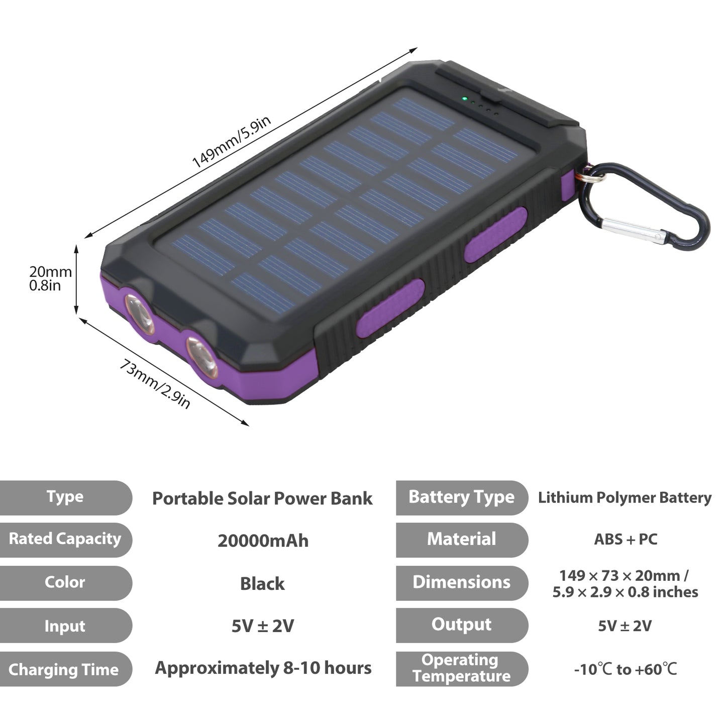 Waterproof Solar Power Bank  Dual 5V USB Ports With LED Flashlight Compass For Outdoor Use 6