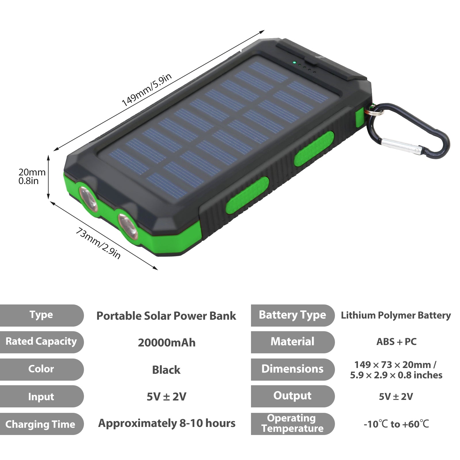 Waterproof Solar Power Bank  Dual 5V USB Ports With LED Flashlight Compass For Outdoor Use 7