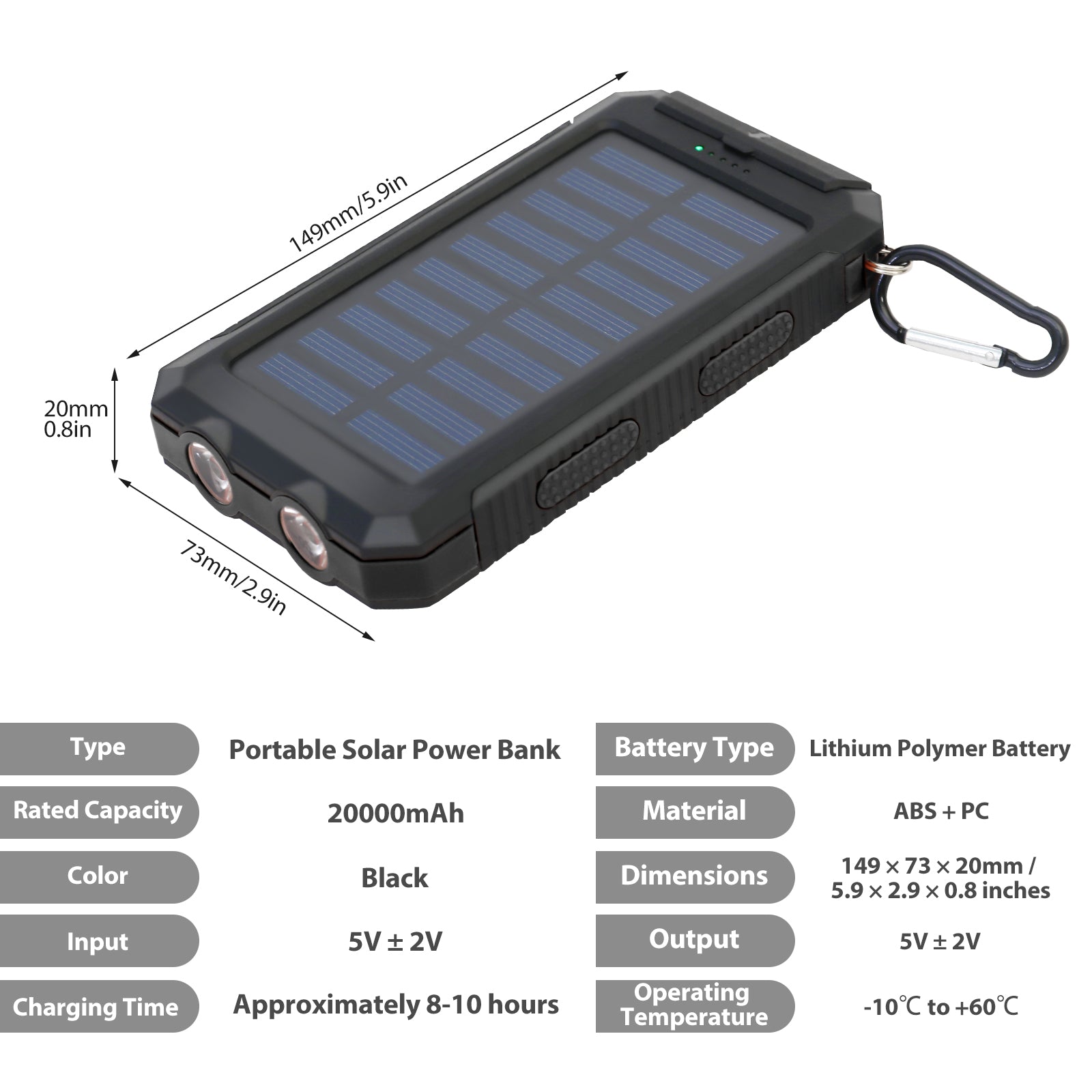 Waterproof Solar Power Bank  Dual 5V USB Ports With LED Flashlight Compass For Outdoor Use 8