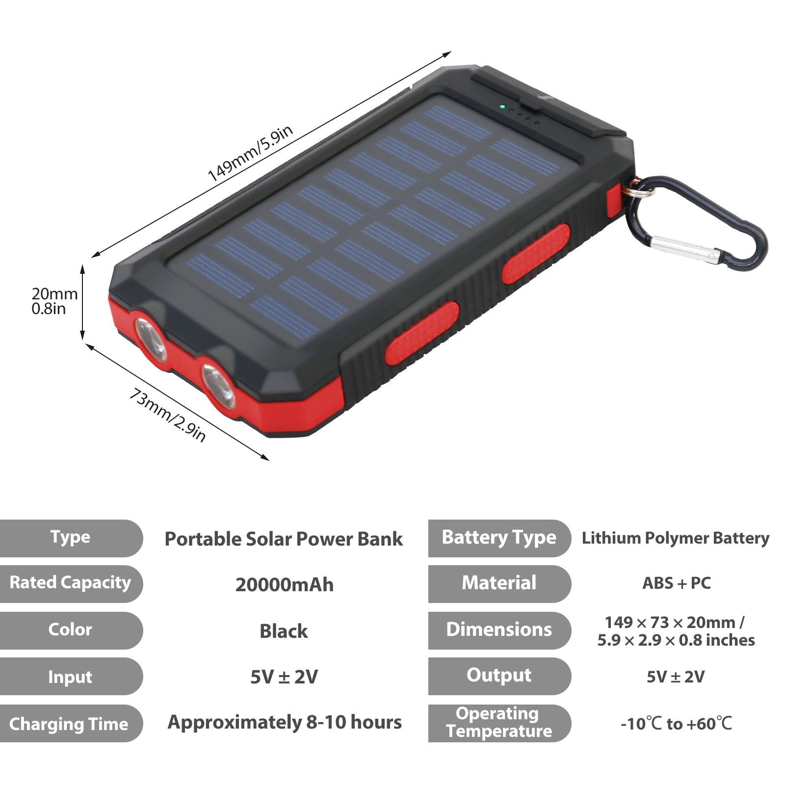 Waterproof Solar Power Bank  Dual 5V USB Ports With LED Flashlight Compass For Outdoor Use 9