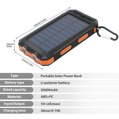 Waterproof Solar Power Bank  Dual 5V USB Ports With LED Flashlight Compass For Outdoor Use 10