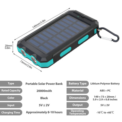Waterproof Solar Power Bank  Dual 5V USB Ports With LED Flashlight Compass For Outdoor Use 11