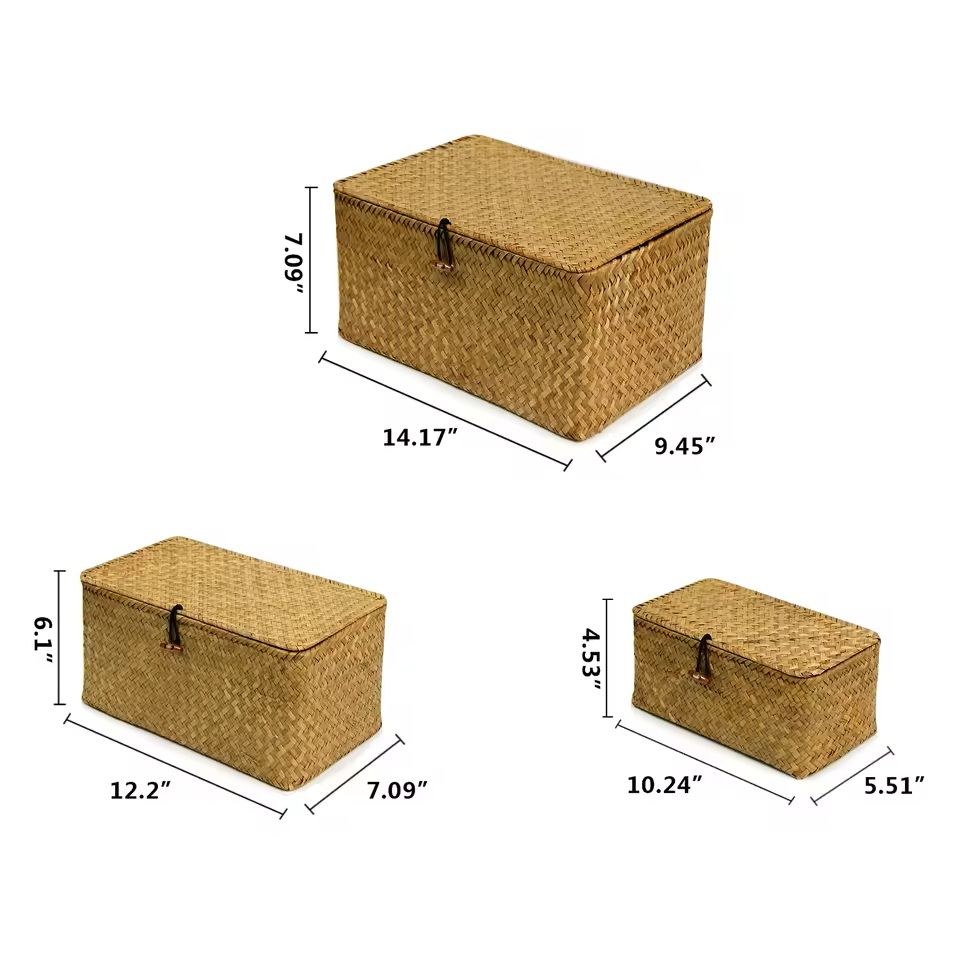 HandWoven Rattan Storage Box Set 3 Pcs  Rectangular Wicker Baskets For Home Organization  Clothes S 5
