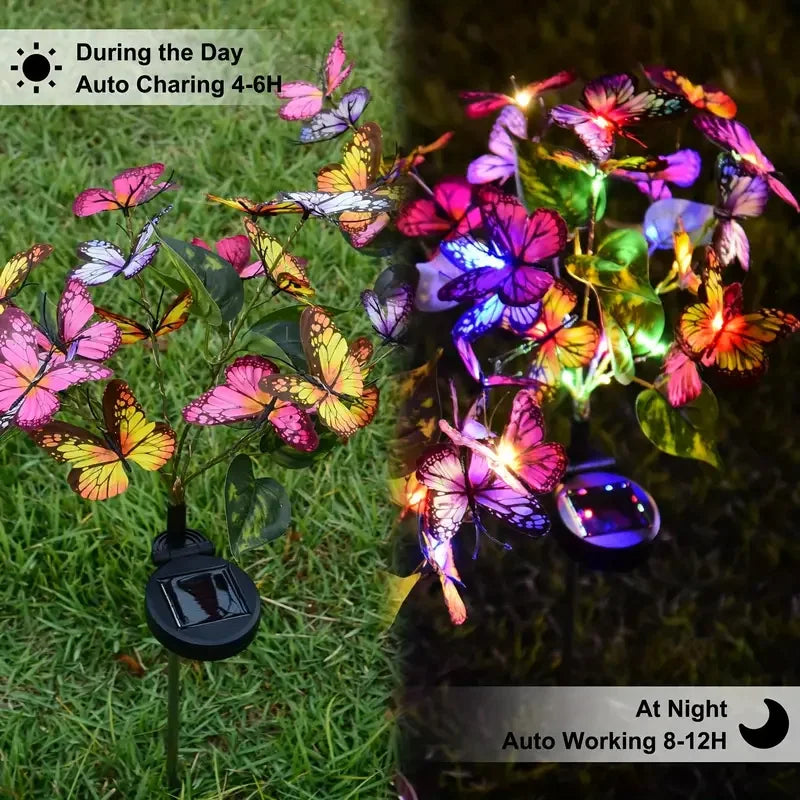 Outdoor Solar LED Butterfly Flower Light Waterproof Butterfly Lawn Lamp Garden Christmas Decor For  2