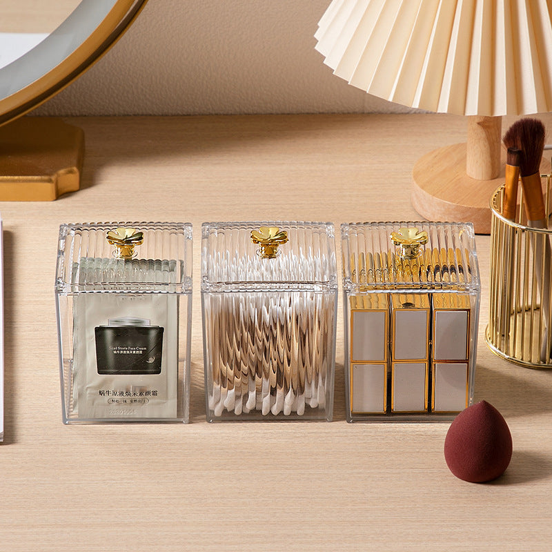 Transparent Acrylic Storage Box, Cotton Swab Container, Dust-Proof Makeup Removal Box