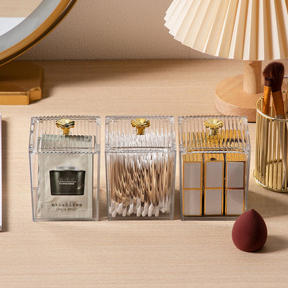 Transparent Acrylic Storage Box, Cotton Swab Container, Dust-Proof Makeup Removal Box
